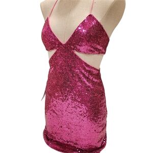 NWT Pink Sequin Cut-Out Dress
